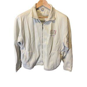 Foxwoods Light Green Floral Embroidered Full Zip Pullover Top SZ Large